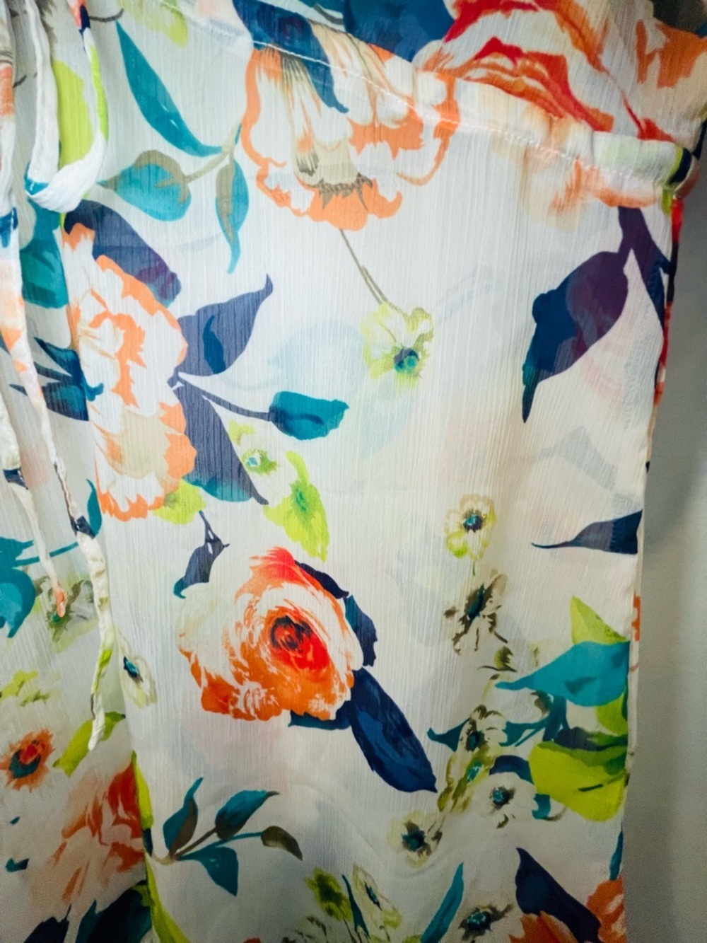 Tommy Bahama White Floral Tie-Front Tunic coverup with Orange & Blue Blooms - Picture 7 of 8